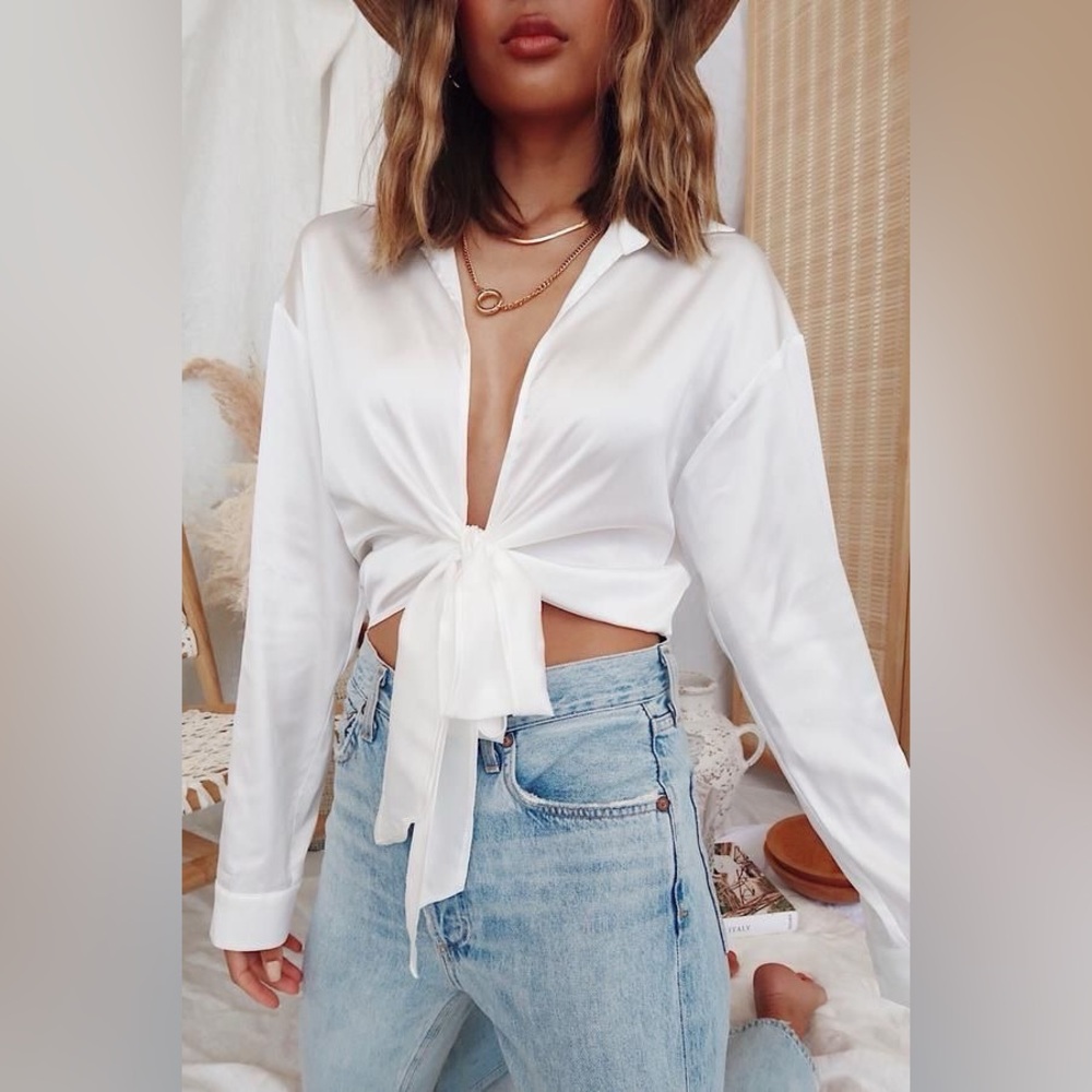Topshop Satin Tie Front Shirt